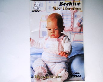 Wee Wonders Baby Pattern Book 478 Beehive Patons Newborn Knit Patterns Overalls Cardigan Pullover Sweater Jumper Hat Mittens Coat Leggings