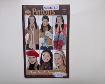 VERY COOL ACCESSORIES Pattern Booklet 500828 Patons Beehive Knitting Crochet Patterns Scarf Leg Warmers Hat Headband Beret Wrist Warmers