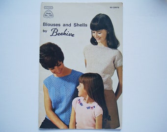 BLOUSES AND SHELLS Knitting Crochet Patterns Vintage Beehive Pattern booklet 103 Women Girls Tops Sleeveless Short Sleeve Ribbed Top Styles