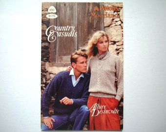 COUNTRY CASUALS Pattern booklet Patons Beehive 450 Unisex Adult Sweaters Pullovers Cardigans Jackets V-neck Fair Isle Chart Rib Knit Cable