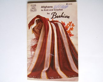 AFGHANS to KNIT and CROCHET Patterns Beehive Patons 106 Panels Lace Stripe Granny Squares Crocheted Knitting Northern Lights Rippling Waves