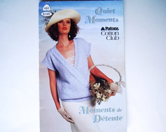 MOMENTOS DE TRANQUILIDAD Folleto de patrones de tejido de verano número 482 Patons Beehive Knit Tops sin mangas de primavera y verano Cárdigan de manga corta Beach Cool