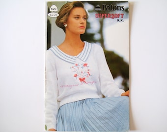 Folleto de patrones de tejido SUPERSOFT 620 Patons Beehive Suéter de punto Suéter de manga corta y larga Cárdigan sin mangas con encaje floral Fleurs