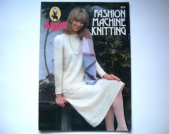 FASHION MACHINE KNITTING Pattern Booklet 414 Argyll Skirt Dress Sweater Jacket Pullover Jumper Cable & Lace Cardigan Scarf Legwarmers Cape