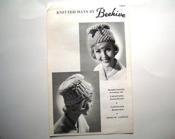 KNITTED HATS by Beehive Patons Knitting Pattern Leaflet Popcorn Hat Looped Hat Pillbox Cloche Fashion Knit Accessories Canadiana Worsted