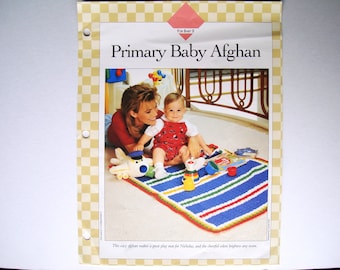 Primary Baby Afghan motivo all’uncinetto Vanna’s Afghan and Crochet Favorites Patterns 85020-A tappetino da gioco, coperta, copriletto, bambino, bambino