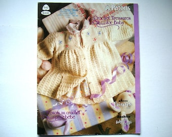 Patons CROCHET TREASURES for BABY Patterns Leaflet 542 Blanket Afghan Sweater Jacket Dress Coat Pants Amigurumi Dinosaur Doll Toy Ball