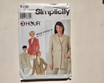 Cartamodello Simplicity 3-Hour Jacket 9138 Taglie 14 - 20 Non tagliato Piegato in fabbrica Taglia RR Blazer
