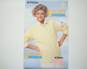 GOLDEN MOMENTS Knitting Patterns Booklet no 493 Beehive Patons Women Teen Tops Pullover Short Sleeve Cables Sleeveless Vneck Summer Warm