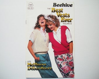 The Best Vests Ever Volume II Patterns Booklet no 468 Beehive Patons Sleeveless Vest Men Women Unisex Gender Neutral Tops Button Front Vneck
