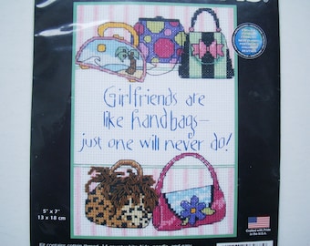 Girlfriends are like Handbags - Just One Will Never Do! Counted Cross Stitch KIT # 6988 by Dimensions 5x7 inch 13x18 cm Threads Aida Needle