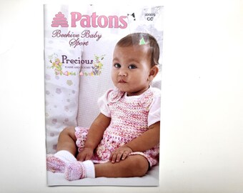 PRECIOUS Knit & Crochet Pattern Book by Patons 500870 Dress Booties Blankets Hooded Cardigan