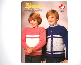 White Buffalo Childs Pullover or Cardigan Knitting Pattern A 2602 Elena Paper Pattern Size 2 to 14 Knit Design Unisex Children Boy Girl