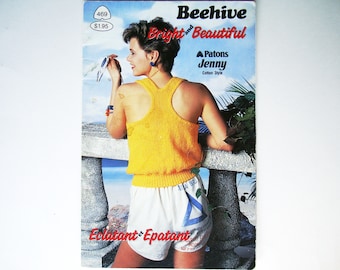 BRIGHT & BEAUTIFUL Summer Knitting Patterns Booklet number 469 Patons Beehive Knit Sleeveless Spring Summer Tops Short Sleeve Cardigan Beach