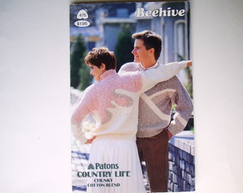 COUNTRY LIFE Knitting Patterns Booklet number 475 Patons Beehive Men Women Chunky Knit Sweater Cardigan Jumper Pullover Vest V-Neck Slipover