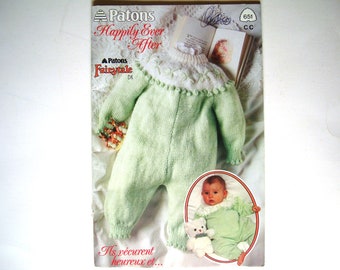 Happily Ever After Baby Pattern Book number 651 by Beehive Patons Newborn Knit Patterns Sleeper Sweater Hat Mittens Dress Leggings Cardigan