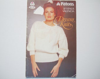 DREAM KNITS Knitting Pattern Booklet no 615 Patons Beehive Woman Women Sweaters Jumpers Pullovers Vneck Slipover Lace Pearls Cable Bows