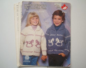 White Buffalo Childs Cardigan or Pullover Knitting Pattern B 6602 Elena Paper Pattern Size 2 to 8 Knit Design Unisex Children Boy Girl