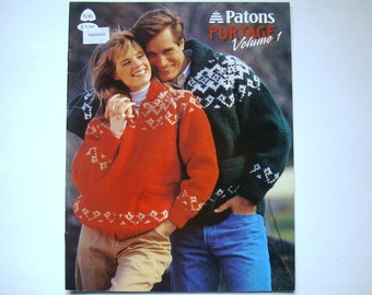 PORTAGE VOLUME 1 Knitting Patterns Patons 536 Unisex Sweater Jacket Cardigan Pullovers Jumpers Crewneck Gender Neutral Horse Pheasant Chart