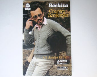 PATRONES DE TEJIDO PARA CABALLEROS DEL CAMPO Folleto 459 Patons Beehive Patrón Suéteres Cárdigans Suéteres tipo jersey Chalecos Aran Cables Cuello en V