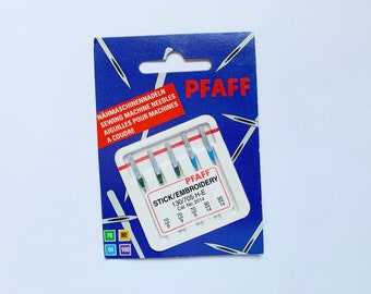 5pk Pfaff STICK / EMBROIDERY Sewing Machine Needles Assorted Sizes 70/9 90/14 Type 130/705H-E Cat No 2014 Universal Needles 1 Package of 5