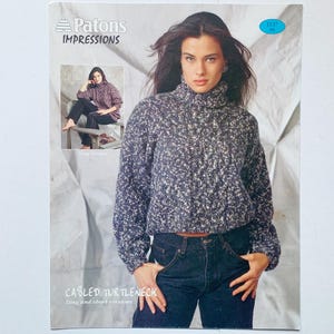 Ulotka IMPRESSIONS 1137 firmy Patons Wzór na druty Sweter z golfem i okablowaniem Bluza unisex Kobiety Jej Panie Mężczyźni On Nastolatki Okablowanie