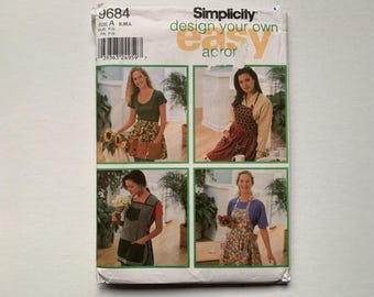 Simplicidad Diseña tus propios delantales fáciles Patrón de costura 9684 SIN CORTAR Medio delantal Babero completo Delantal Bata Carnicero Zapatero Pintor Jardinero Bolsillos