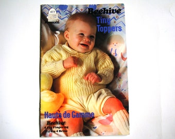 Baby Pattern Book TINY TOPPERS number 477 by Beehive Patons 4-ply Fingering Patterns Sweaters Cardigans Pullovers Jumpers Hat Booties Knit