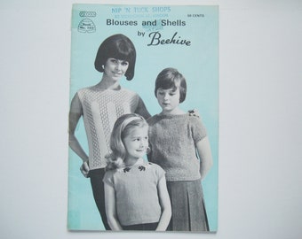 BLOUSES AND SHELLS Pattern booklet 103 Vintage Knitting Crochet Patterns Beehive Women Girls Tops Sleeveless Short Sleeve Ribbed Top