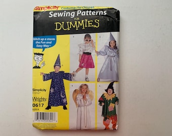 NEW Simplicity 0617 / 9910 Pattern for Dummies UNCUT Costume Size A Child Boy Girl 3 4 5 6 7 8 Princess Gown Wizard Angel Scarecrow Sock Hop