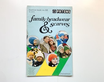 FAMILY HEADWEAR & SCARVES Pattern Booklet 98 Patons Beehive Knitting Patterns Hats Scarf Toques Bonnets Caps Helmets