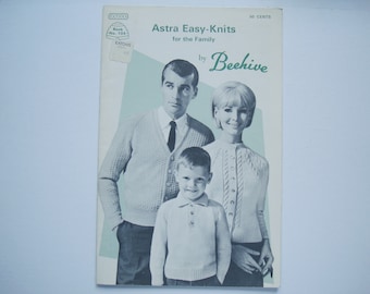 ASTRA EASY-KNITS Cardigans Knitting Patterns booklet 105 Vintage Beehive Pattern Men Women Children Sweaters Pullovers Jumpers Unisex Family