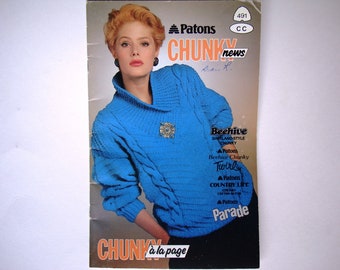 CHUNKY NEWS Knitting Patterns Booklet number 491 Patons Beehive Men Women Knit Sweater Jacket Cardigan Jumper Pullover Vest Weekend Casual