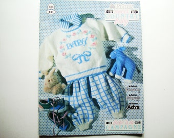 SWEET COUNTRY BABY Knitting Patterns Patons 538 Pullover Jumper Cardigan Sweater Jacket Pants Dresses Sleeper Hoodie Hats Pony Kittens Bunny