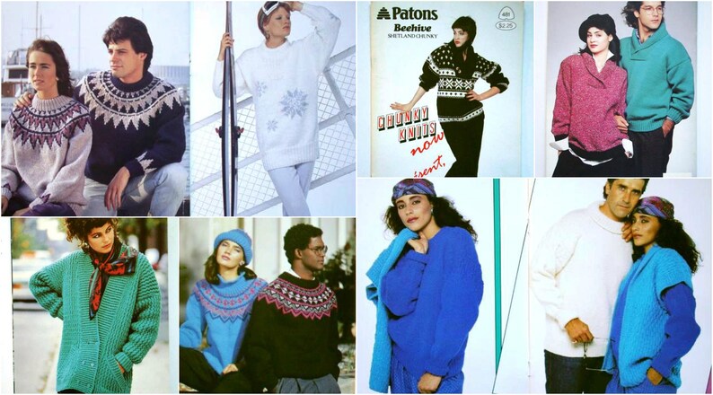 Chunky Knits Now Knitting Patterns Booklet Patons Beehive 481 Sweater Pullover Men Women Children Jumper Cardigan Aran Teen Casual Fair Isle image 1