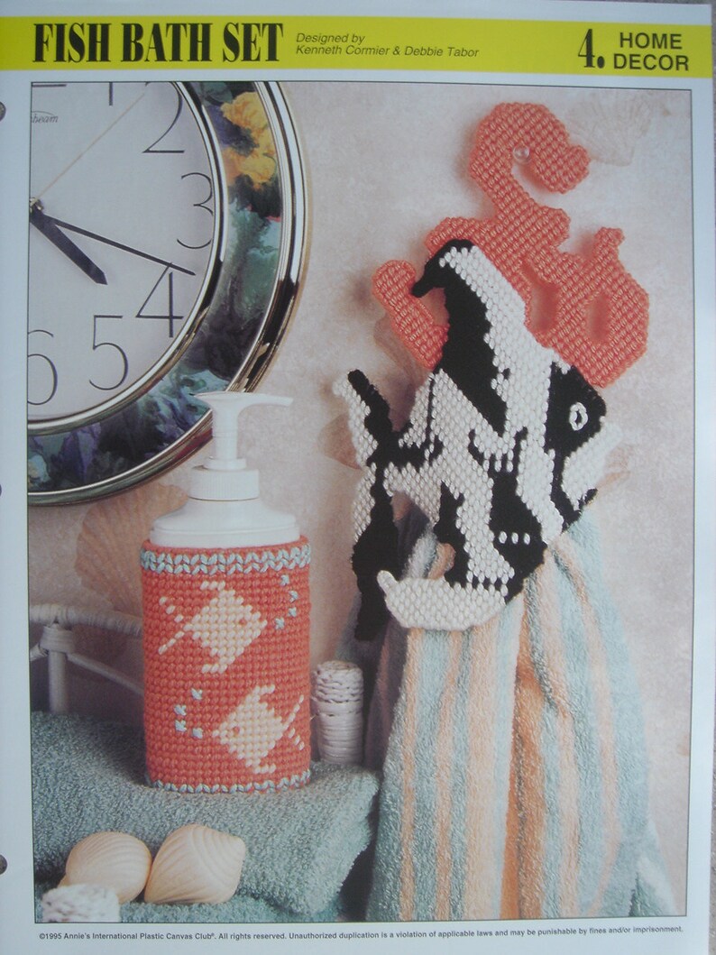 Fish Bath Set Plastic Canvas Pattern for Towel Holder and Soap Cover