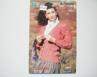 MORE CARDIGANS To KNIT Pattern Booklet no. 678 Patons Beehive Sweater Jacket Jumper Pullover Button Front Cardigan Shawl Collar Cable Design