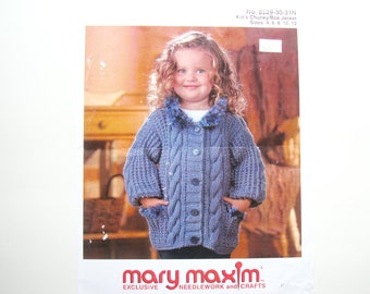 KID'S JACKET Knitting Pattern 8529-30-31 Mary Maxim Children Sizes 4 6 8 10 12 Chunky Boa Yarns Sweater Coat Cardigan Jumper Child Knit