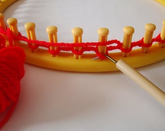Middellange weefgetouw haak. 7 mm (0,25 inch) kurk- of brei-nancy haak. Bamboe handvat. Loom breihaak. Sokweefgetouw haak. (D)