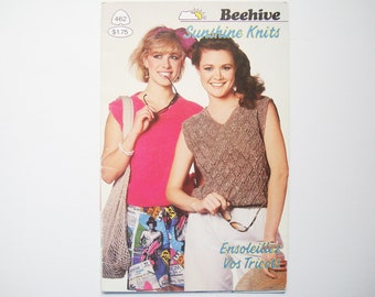 SUNSHINE KNITS Knitting Patterns Booklet no 462 Beehive Patons Women Teen Tops Pullover Short Sleeve Sleeveless Lacey Cover Up Summer Vest