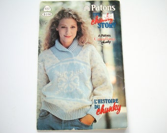 CHUNKY STORY Knitting Pattern Booklet 632 Patons Beehive Knit Patterns Sweater Pullover Cardigan Jumper Men Women Button Front Shawl Collar