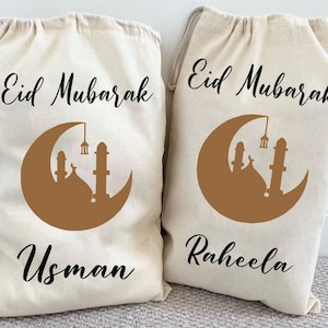 Gepersonaliseerde Eid-cadeauzakjes, islamitische geschenken, aangepaste EID-cadeauzakjes, cadeau voor EID, Eidi-tas met trekkoord, gepersonaliseerde zak voor kinderen, kinderen D1