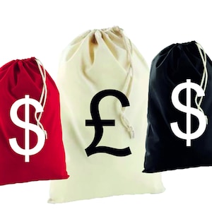 Signe du dollar signe dièse Sacs d'argent, pochette cadeau, sac à cordon en coton, sac cadeau en argent