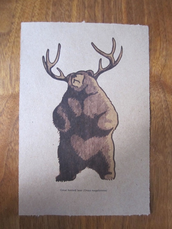 Items similar to The Great Horned Bear - Antlers Animal Forest Print on