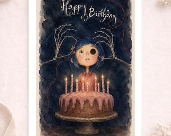 Coraline inspired Birthday Card, Spooky Birthday Card, For Her, For Him, A5