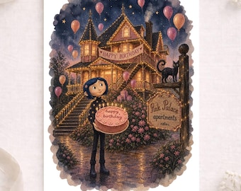 Coraline inspired Birthday Card, Spooky Birthday Card, For Her, For Him, A5