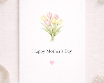 A5 Watercolour Tulip Mother's Day Card for Mum, Nan
