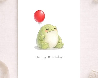 Rainfrog Birthday Card, Ricky Rainfrog, Plush Toy, Personalised Card, Grumpy Frog, Red Balloon