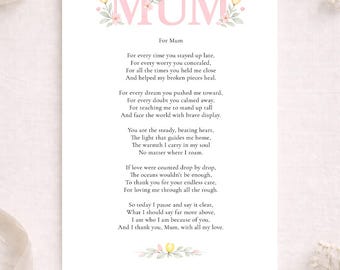 Floral Watercolour Poem Card for Mum – Mother's Day Sentiment (A5)
