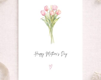 Floral Tulip Mother's Day Card, Elegant Watercolour Design, A5 Keepsake